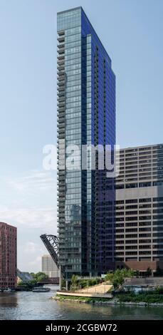 A day shot of Wolf Point West tower, Chicago, USA 2016. Stock Photo