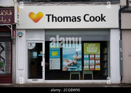 A Thomas Cook travel agent store in Cardiff, Wales, United Kingdom. Stock Photo