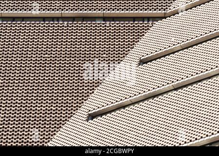 Exterior detail of Blavatnik Building (formerly known as Switch House) Tate Modern, London UK. Designed by architects Herzog & de Meuron. Completed in 2016. Stock Photo