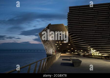 The recently opened V&A Museum, Dundee, Scotland, UK at dusk, a modern design museum opened in September 2018.