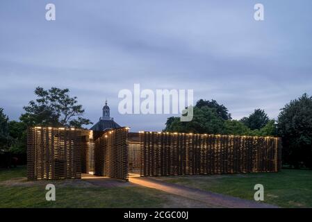Serpentine Pavilion 2018 by the Mexican architect Frida Escobedo, installed in front of the Serpentine Gallery, Kensington Gardens, London, UK. Stock Photo