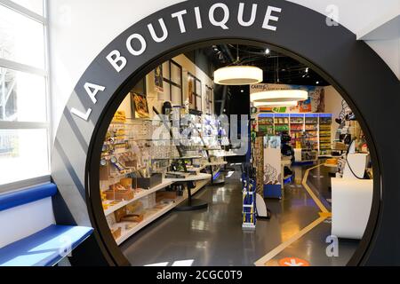 Clermont-Ferrand, , Auvergne / France - 09 01 2020 : Michelin entrance la boutique in aventure museum on french tire manufacturer based in Clermont-Fe Stock Photo