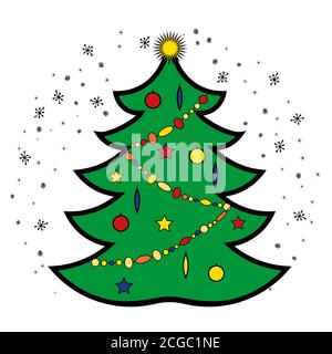 Christmas tree linear style icon. Stock Vector