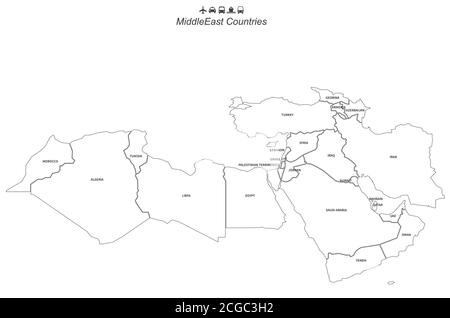 Middle East countries named vector map. Stock Vector