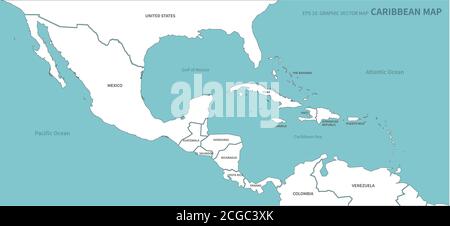 Caribbean countries named vector map. Stock Vector