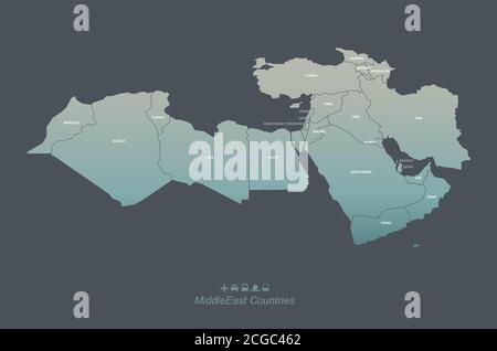 Middle East countries named vector map. Stock Vector