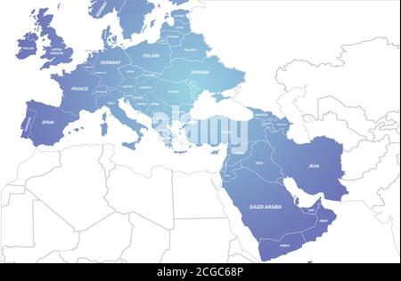 Europe and Middle east countries vector map. Stock Vector