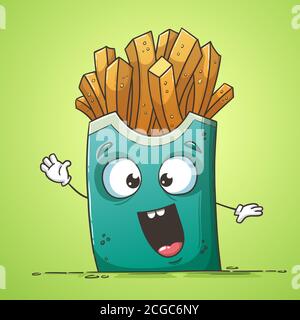 Funny cartoon french fries. Hand drawn vector illustration with separate layers. Stock Vector