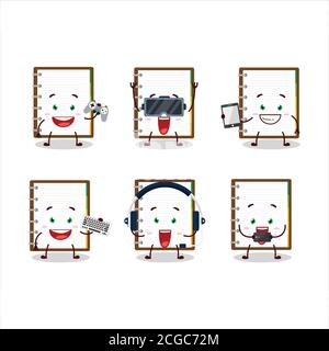 Diary notes cartoon character are playing games with various cute emoticons Stock Vector