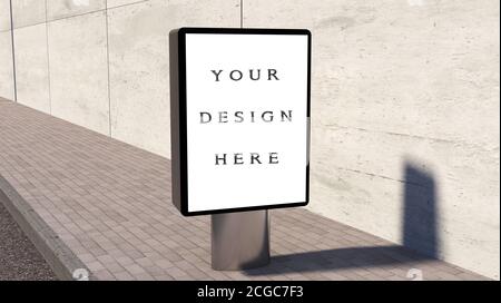 blank billboard empty advertisement isolated on street background. Empty banner mockup template  light box - 3D rendering Stock Photo