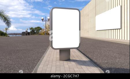 blank billboard empty advertisement isolated on street background. Empty banner mockup template  light box - 3D rendering Stock Photo