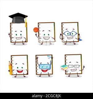 School student of diary notes cartoon character with various expressions Stock Vector