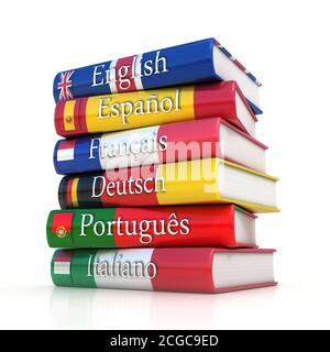 Stack of dictionaries, learning foreign language Stock Photo