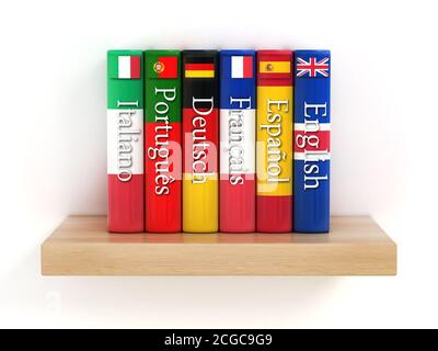 dictionaries on the shelf, learning foreign language Stock Photo