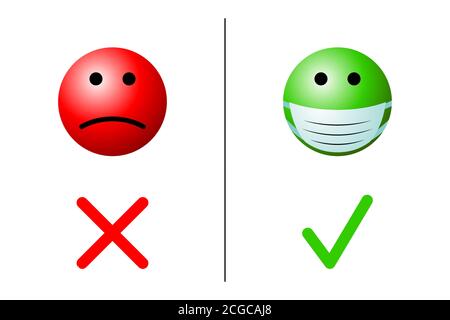 Wearing face masks concept - Coronavirus, Covid-19, SARS-CoV-2 - vector illustration Stock Vector