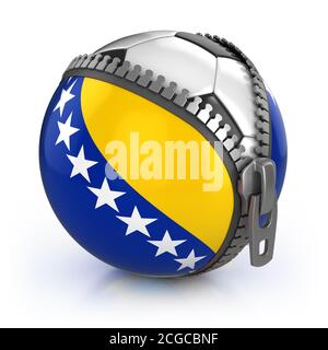 Bosnia and Herzegovina football nation - football in the unzipped bag with Bosnia and Herzegovina flag print Stock Photo