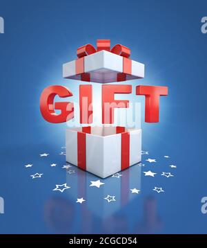 gift inside box on blue background Stock Photo