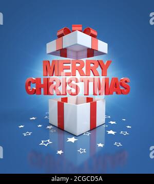 merry christmas letters inside gift box Stock Photo