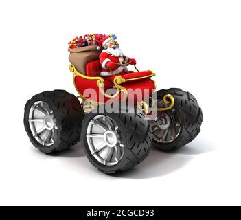 Santa Claus on sleigh with big wheels Stock Photo