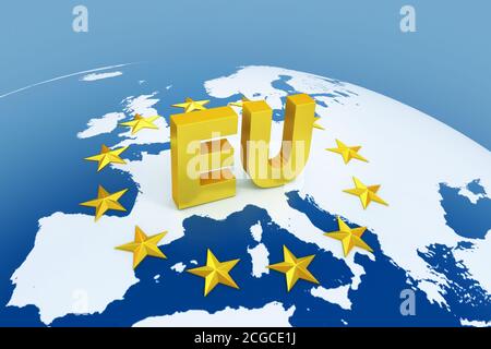 EU symbol over european continent 3d illustration Stock Photo