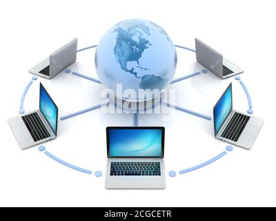 internet, global network, computers around globe Stock Photo