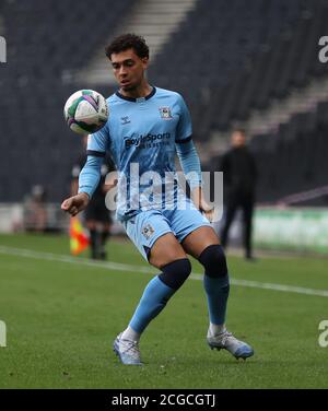 Coventry City's Tyler Walker in action during the Carabao Cup first round match at Stadium MK, Milton Keynes. Stock Photo