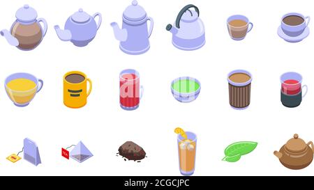 Tea icons set, isometric style Stock Vector
