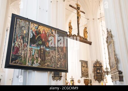 Copy of The Last Judgement by Hans Memling in Gothic Bazylika Mariacka (St. Mary's Church) in Main City in historic centre of Gdansk, Poland. August 1 Stock Photo