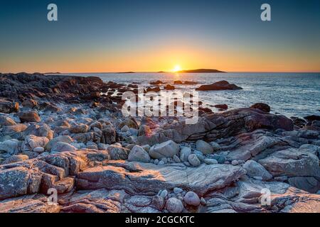 Clear sky sunset over the beach at Mealista on the Isle of Lewis in the Western Isles of Scotland Stock Photo