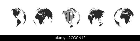 Earth globe icons isolated. World map icons. Hemispheres of earth with a different continents. Vector illustration. Stock Vector
