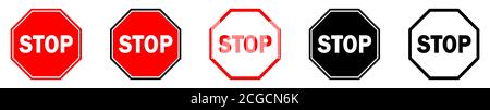 STOP signs set. Red stop sign isolated. Vector illustration. Warning signs Stock Vector