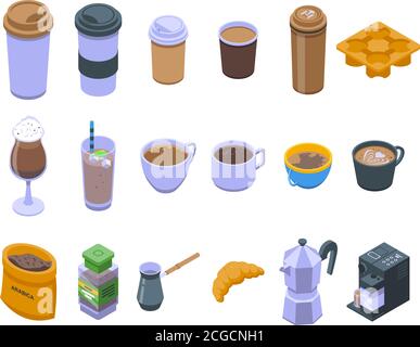 Coffee icons set, isometric style Stock Vector