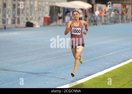 ISTANBUL, TURKEY - SEPTEMBER 04, 2020: Undefined athlete running 3000 metres steeplechase during Turkish Athletics Championships Stock Photo