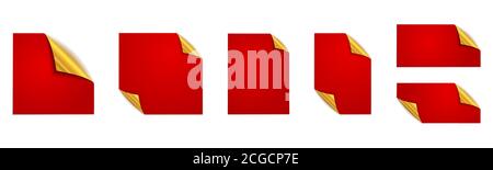Set of red stickers. Red square stickers. Vector mockups. Red stickers isolated Stock Vector