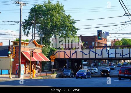 NORTHAMPTON, MA -12 AUG 2020- View of buildings in downtown Northampton, Massachusetts, home to Smith College. Stock Photo