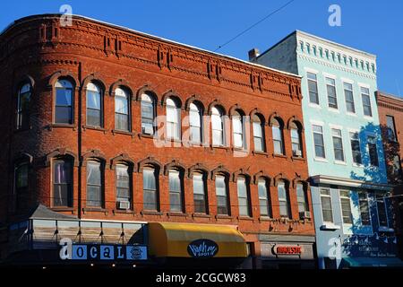 NORTHAMPTON, MA -12 AUG 2020- View of buildings in downtown Northampton, Massachusetts, home to Smith College. Stock Photo