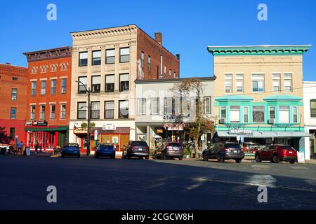 NORTHAMPTON, MA -12 AUG 2020- View of buildings in downtown Northampton, Massachusetts, home to Smith College. Stock Photo