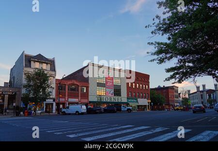 NORTHAMPTON, MA -12 AUG 2020- View of buildings in downtown Northampton, Massachusetts, home to Smith College. Stock Photo