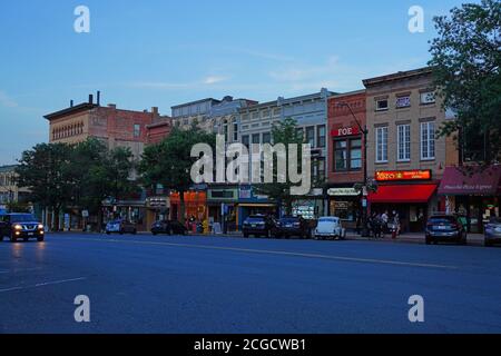 NORTHAMPTON, MA -12 AUG 2020- View of buildings in downtown Northampton, Massachusetts, home to Smith College. Stock Photo