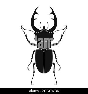 Stag beetle vector icon. Insect icon isolated. Black silhouette of stag beetle. Vector illustration. Stag beetle logo in flat style Stock Vector