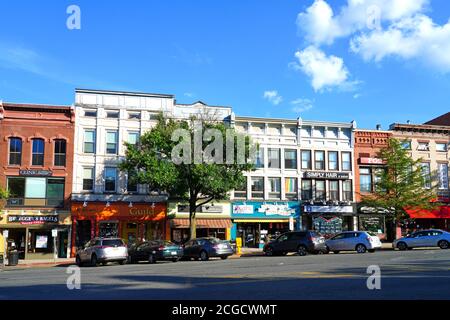 NORTHAMPTON, MA -12 AUG 2020- View of buildings in downtown Northampton, Massachusetts, home to Smith College. Stock Photo