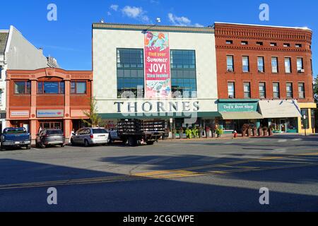 NORTHAMPTON, MA -12 AUG 2020- View of buildings in downtown Northampton, Massachusetts, home to Smith College. Stock Photo