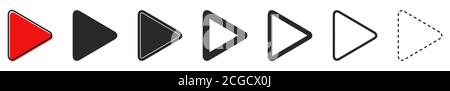 Play vector buttons. Set of video play icons on white background. Vector illustration. Various black play icons. Stock Vector