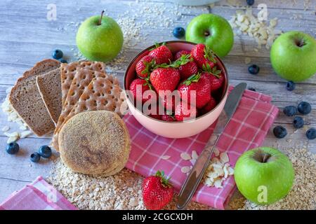 Healthy breakfast food ingredients carbohyrates Stock Photo