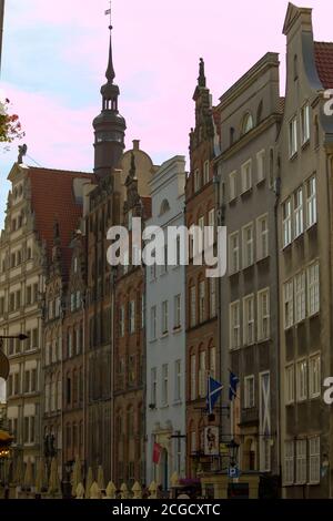 Gdansk, North Poland - August 15, 2020: Closeup of colorful polish medieval architecture building built closely next to each other Stock Photo