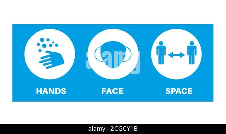 Hands, Face, Space covid guidance vector illustration on white background. Stock Vector