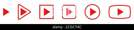Set of play buttons. Play icons isolated. Red play symbol. Vector illustration. Stock Vector