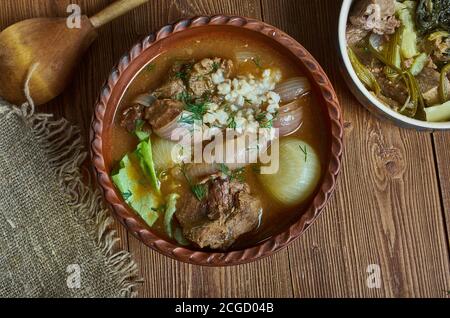 Powsowdie Scottish sheep's-head broth in Edinburgh, Scotland. Stock Photo