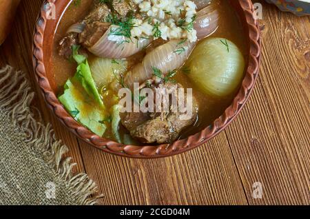 Powsowdie Scottish sheep's-head broth in Edinburgh, Scotland. Stock Photo