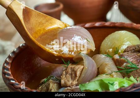 Powsowdie Scottish sheep's-head broth in Edinburgh, Scotland. Stock Photo